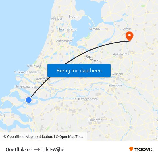 Oostflakkee to Olst-Wijhe map