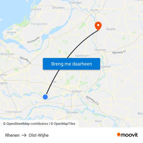 Rhenen to Olst-Wijhe map