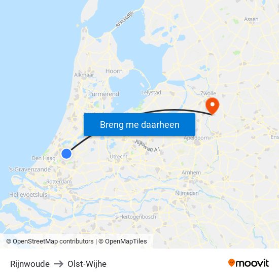Rijnwoude to Olst-Wijhe map