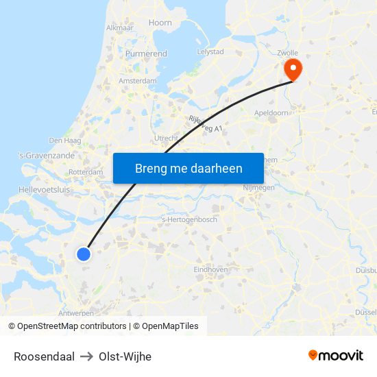 Roosendaal to Olst-Wijhe map