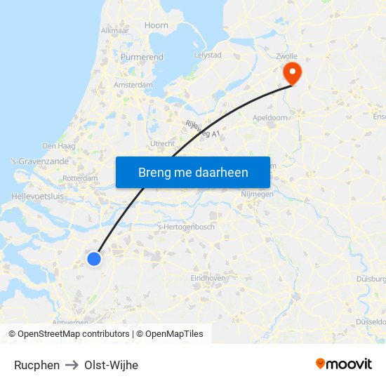 Rucphen to Olst-Wijhe map