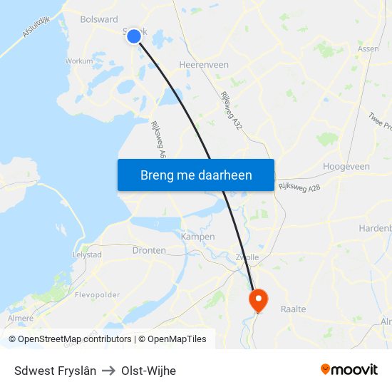 Sdwest Fryslân to Olst-Wijhe map