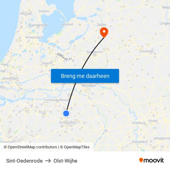 Sint-Oedenrode to Olst-Wijhe map