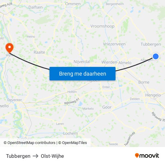 Tubbergen to Olst-Wijhe map