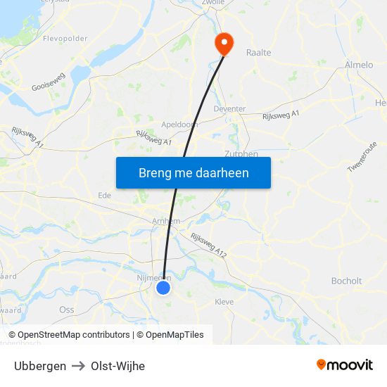Ubbergen to Olst-Wijhe map