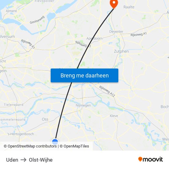 Uden to Olst-Wijhe map