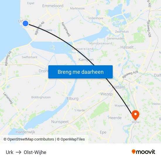 Urk to Olst-Wijhe map