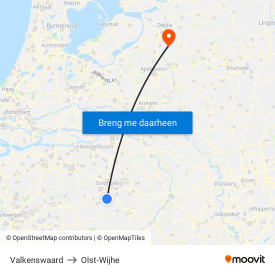 Valkenswaard to Olst-Wijhe map