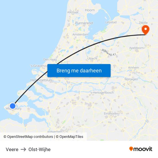 Veere to Olst-Wijhe map