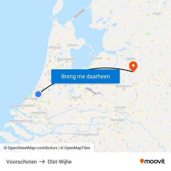 Voorschoten to Olst-Wijhe map