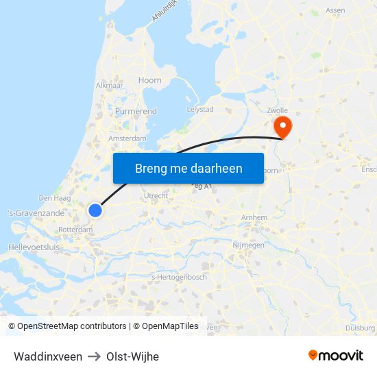 Waddinxveen to Olst-Wijhe map