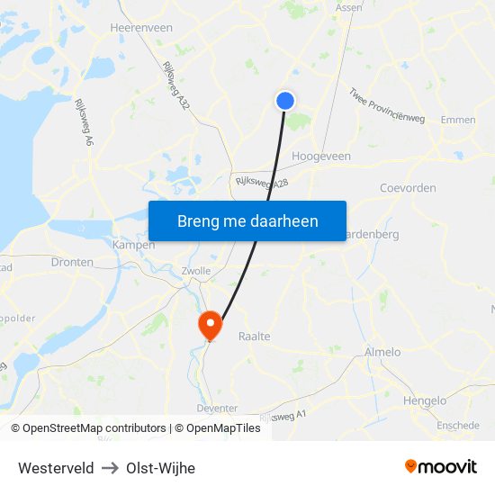 Westerveld to Olst-Wijhe map