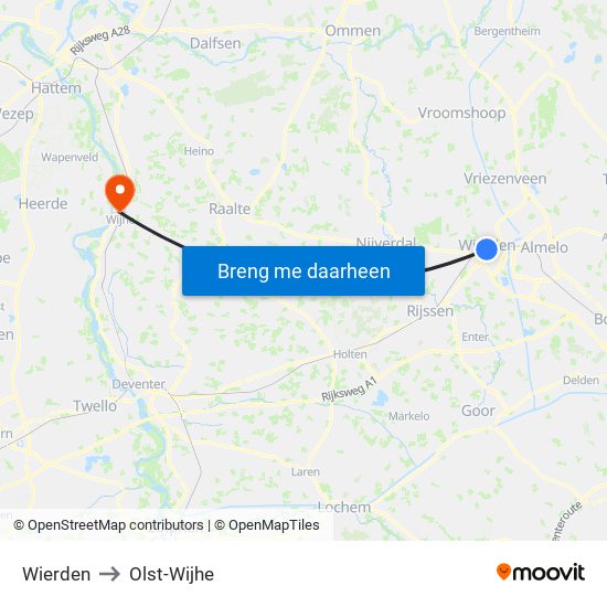 Wierden to Olst-Wijhe map