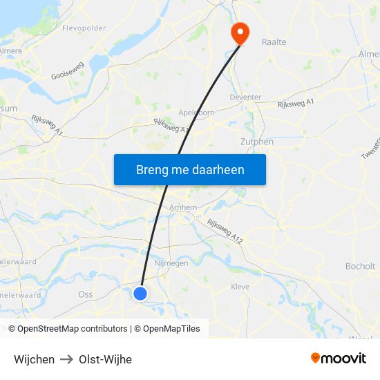 Wijchen to Olst-Wijhe map