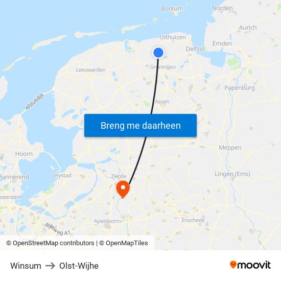 Winsum to Olst-Wijhe map