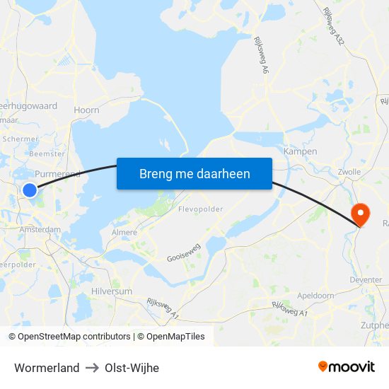 Wormerland to Olst-Wijhe map