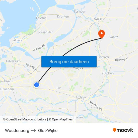 Woudenberg to Olst-Wijhe map