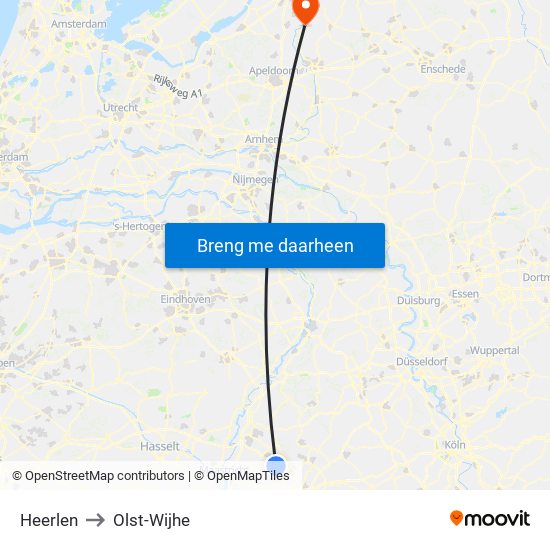 Heerlen to Olst-Wijhe map