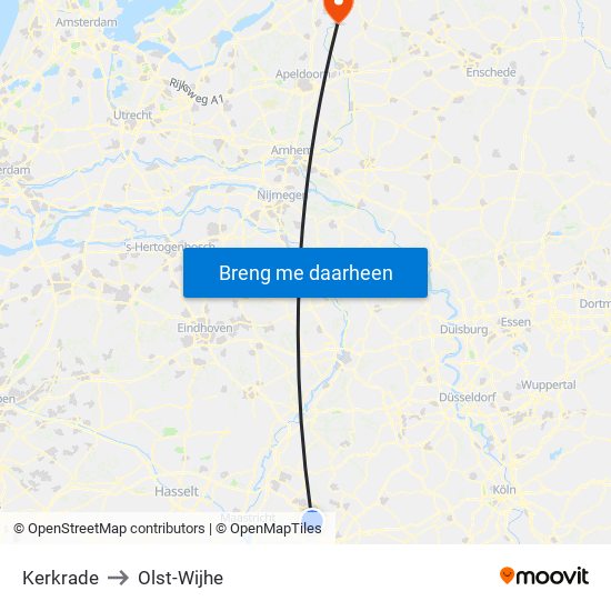 Kerkrade to Olst-Wijhe map