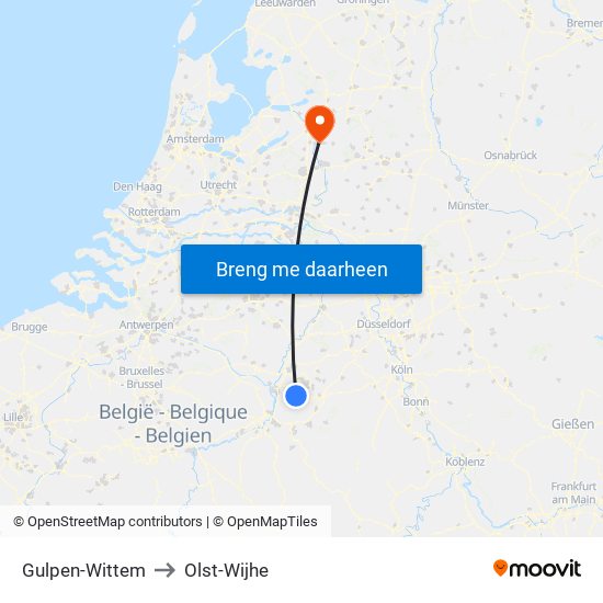 Gulpen-Wittem to Olst-Wijhe map