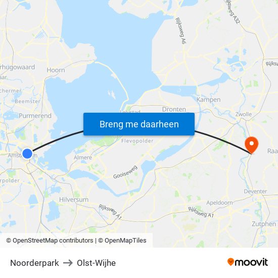 Noorderpark to Olst-Wijhe map