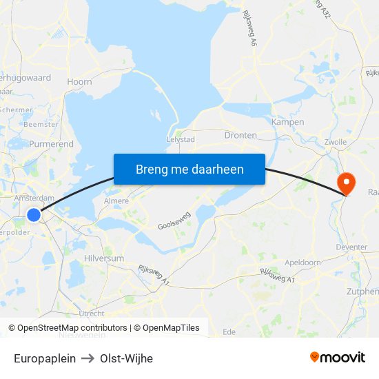 Europaplein to Olst-Wijhe map