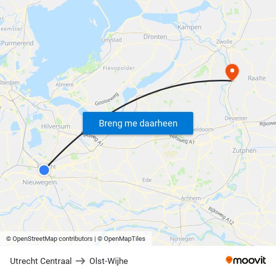 Utrecht Centraal to Olst-Wijhe map