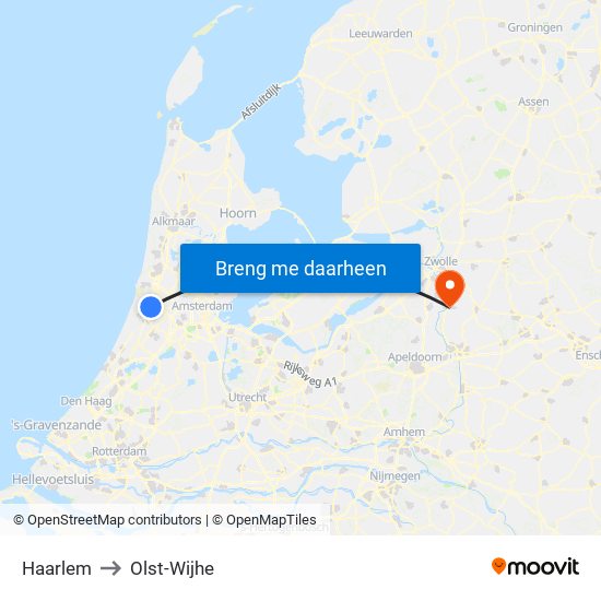 Haarlem to Olst-Wijhe map
