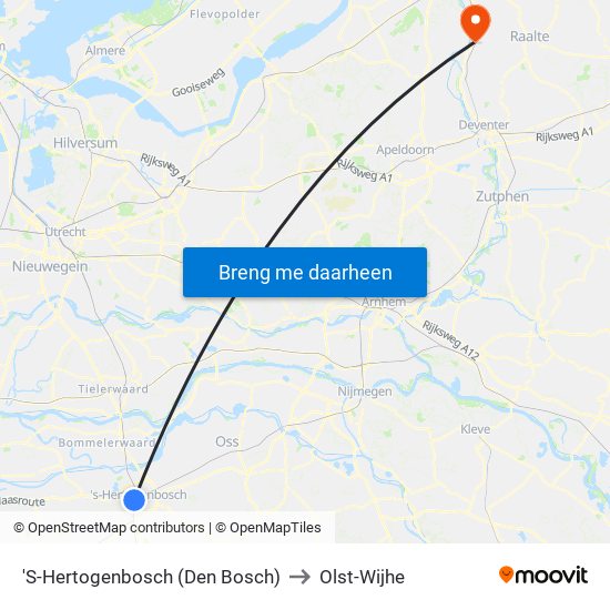 'S-Hertogenbosch (Den Bosch) to Olst-Wijhe map