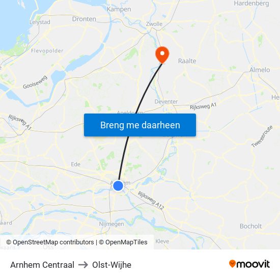 Arnhem Centraal to Olst-Wijhe map