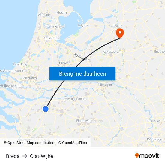 Breda to Olst-Wijhe map