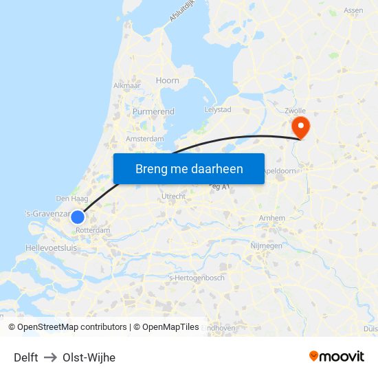 Delft to Olst-Wijhe map