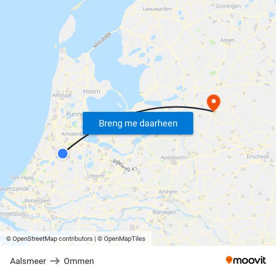 Aalsmeer to Ommen map
