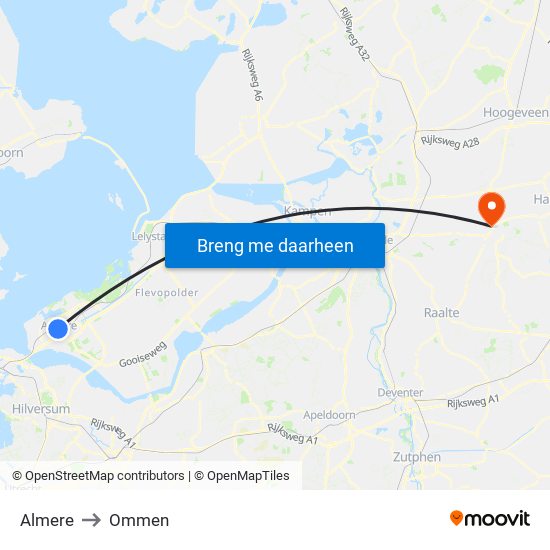 Almere to Ommen map