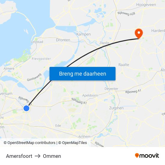 Amersfoort to Ommen map