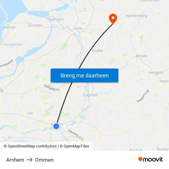 Arnhem to Ommen map