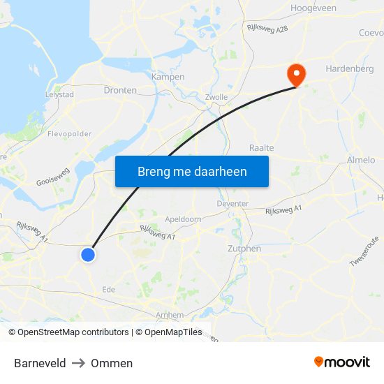 Barneveld to Ommen map