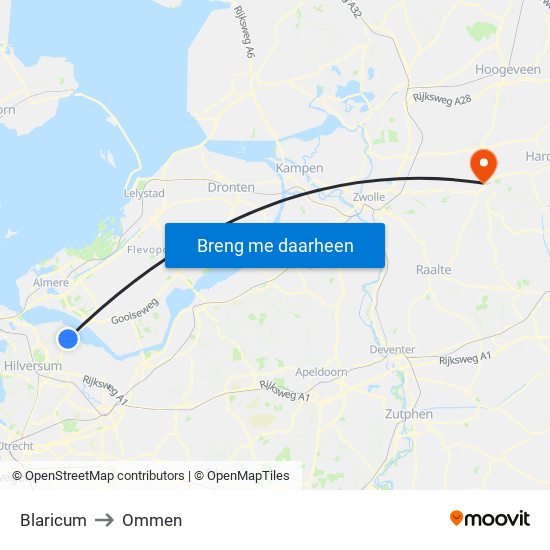 Blaricum to Ommen map