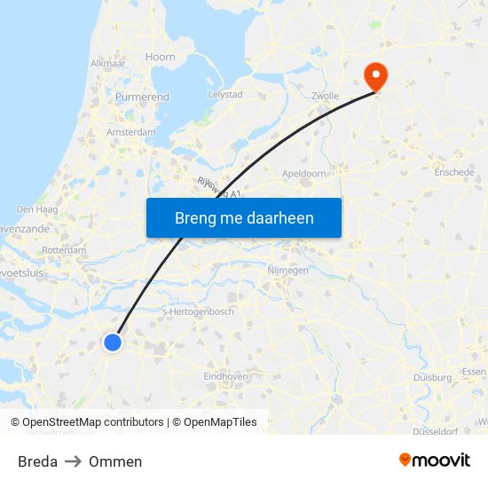 Breda to Ommen map