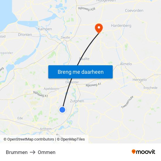 Brummen to Ommen map