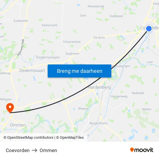 Coevorden to Ommen map