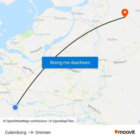 Culemborg to Ommen map