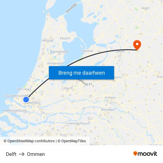 Delft to Ommen map