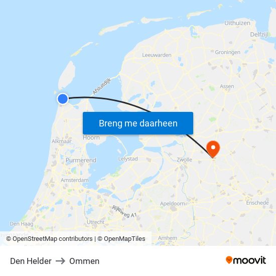 Den Helder to Ommen map