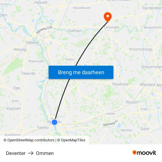 Deventer to Ommen map