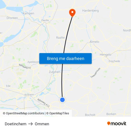 Doetinchem to Ommen map