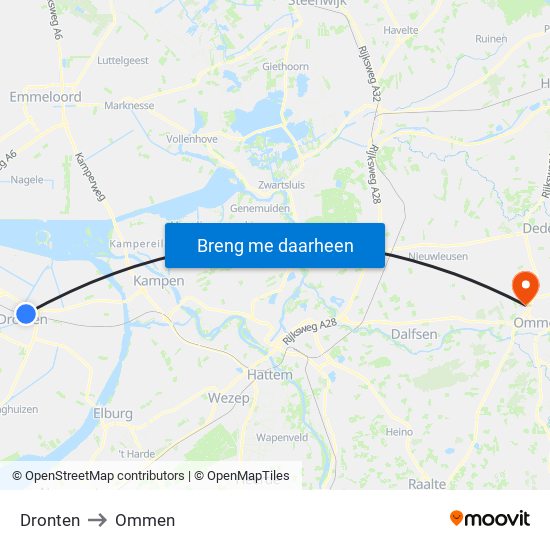 Dronten to Ommen map