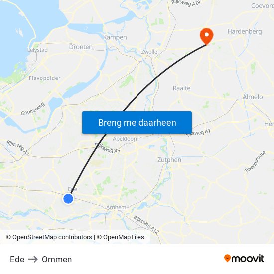 Ede to Ommen map