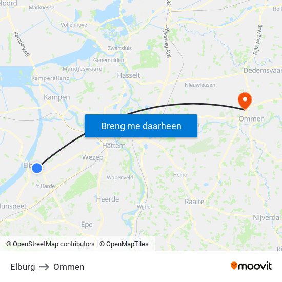 Elburg to Ommen map