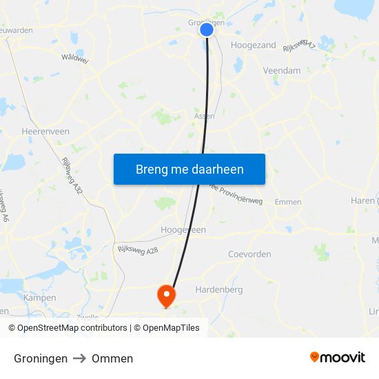 Groningen to Ommen map